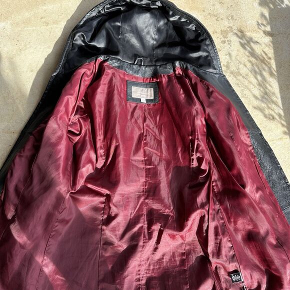 Croft‎ And Barrow Leather Jacket Womens Size Medium Black Button Up Lined Hooded - Picture 8 of 10